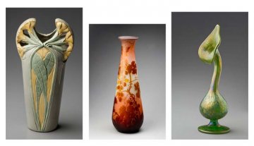 vázy s květinovými motivy, výstava Secese/ vitální umění 1990